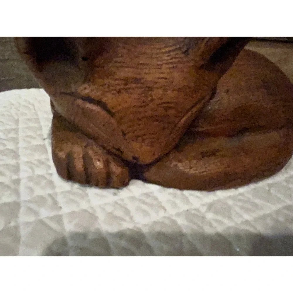 Vintage Midcentury Modern‎ Sleeping Cat Wooden Figurine Sculpture